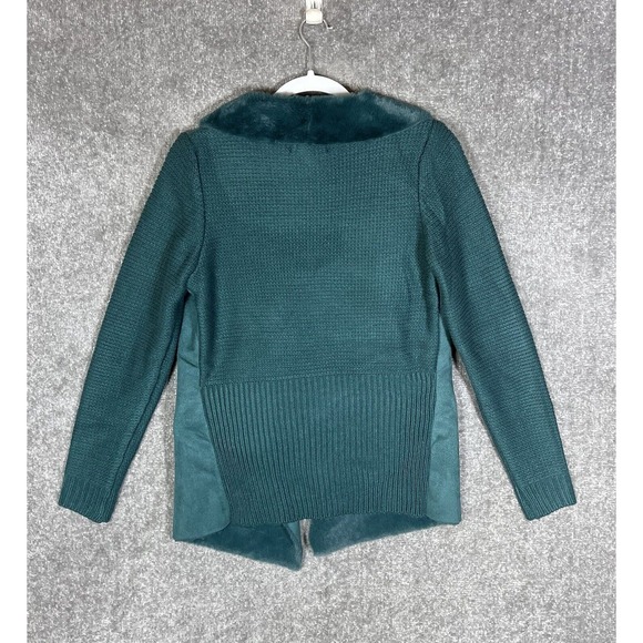 Twelfth Love Faux Suede Knit Faux Fur Open Front Jacket Womens Size‎ Small Teal - Picture 2 of 8